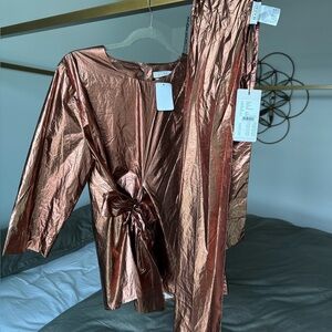 Masai Copenhagen Metallic Bronze Bee Top + Matching Scarf (M) NWT Sandi Girl Y2K